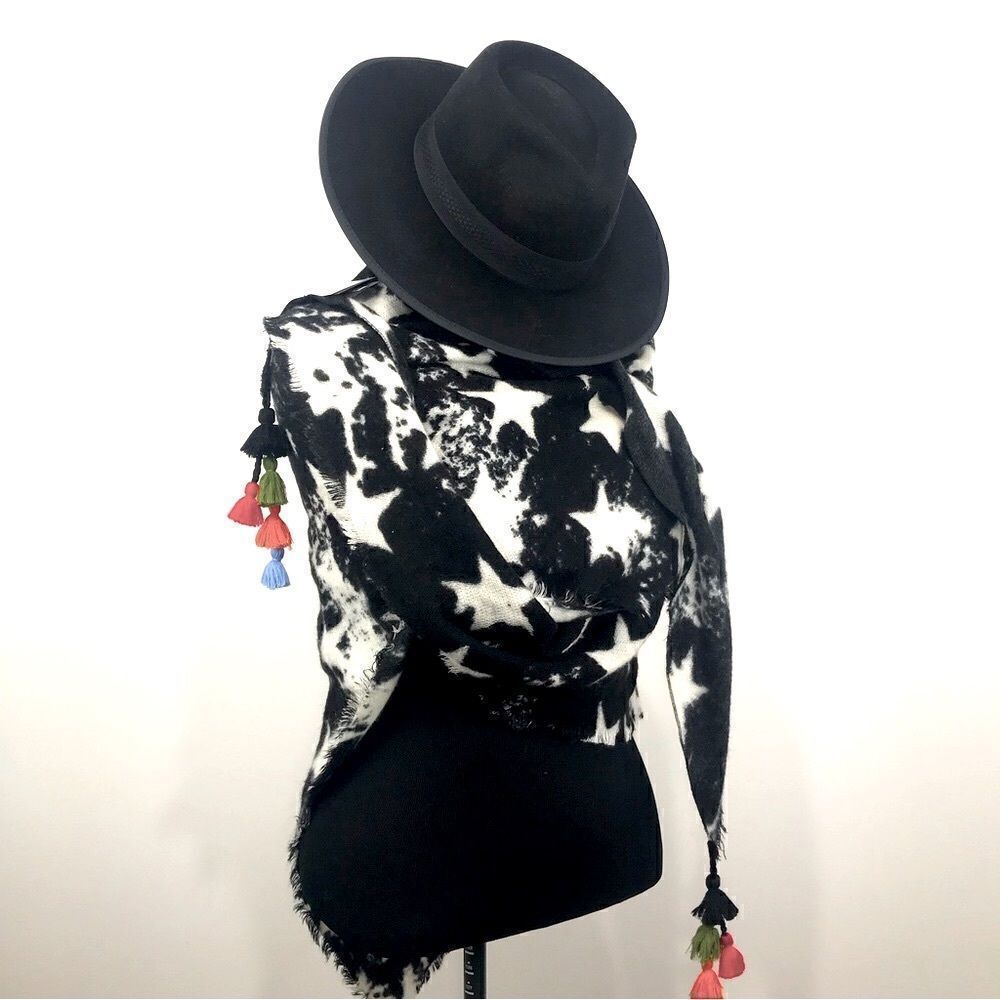 Bundle of Steve Madden Black White Star Tassel Scarf Universal Thread Wool Hat